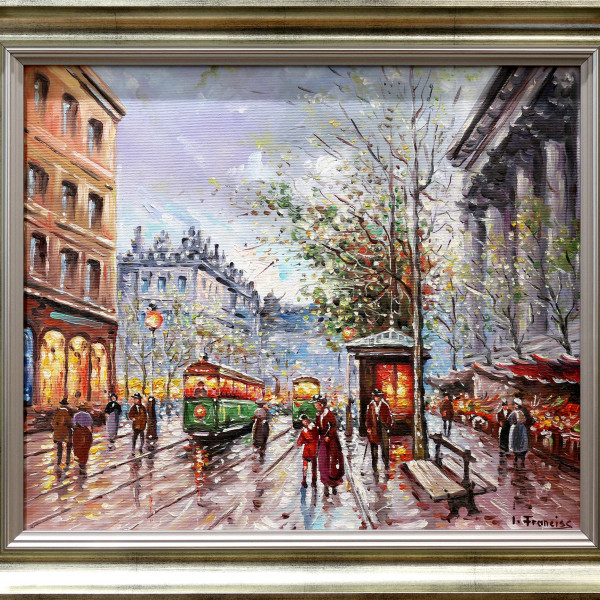 Iancu Francisc - O strada aglomerata in Paris - 45x38 cm (r53x46 cm) - 550 lei