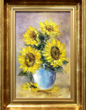 Stefan Murzic - Florile soarelui in vaza - 33x20cm(r 45x32cm) - 299 lei