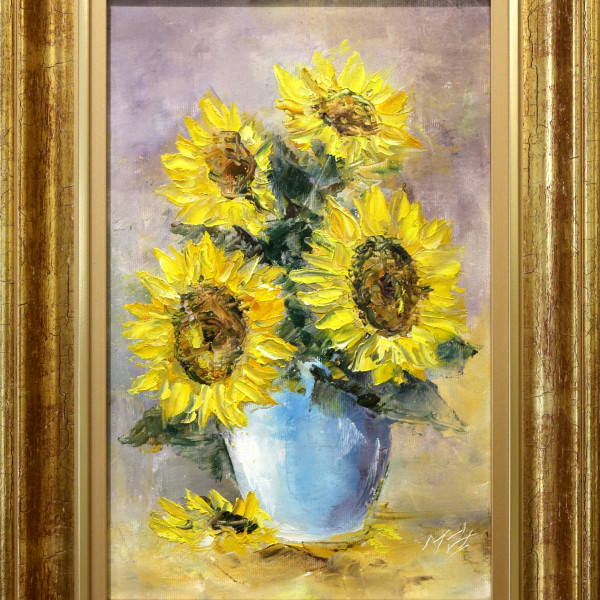 Stefan Murzic - Florile soarelui in vaza - 33x20cm(r 45x32cm) - 299 lei