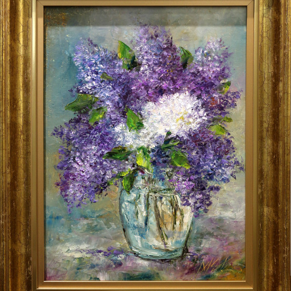 Stefan Murzic - Liliac in vas de sticla - 35x19cm (r 40,5x25cm) - 420 lei