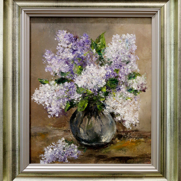 Stefan Murzic - Liliac in vaza de sticla - 27x22 cm (R 36x31.5 cm) - 299 lei