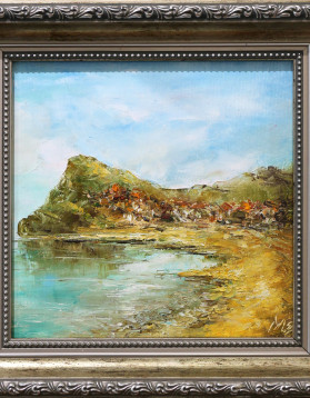 Stefan Murzic - Peisaj Grecia - 20x20cm(R28 x 28cm) - cutit ulei pe panza - 165 lei